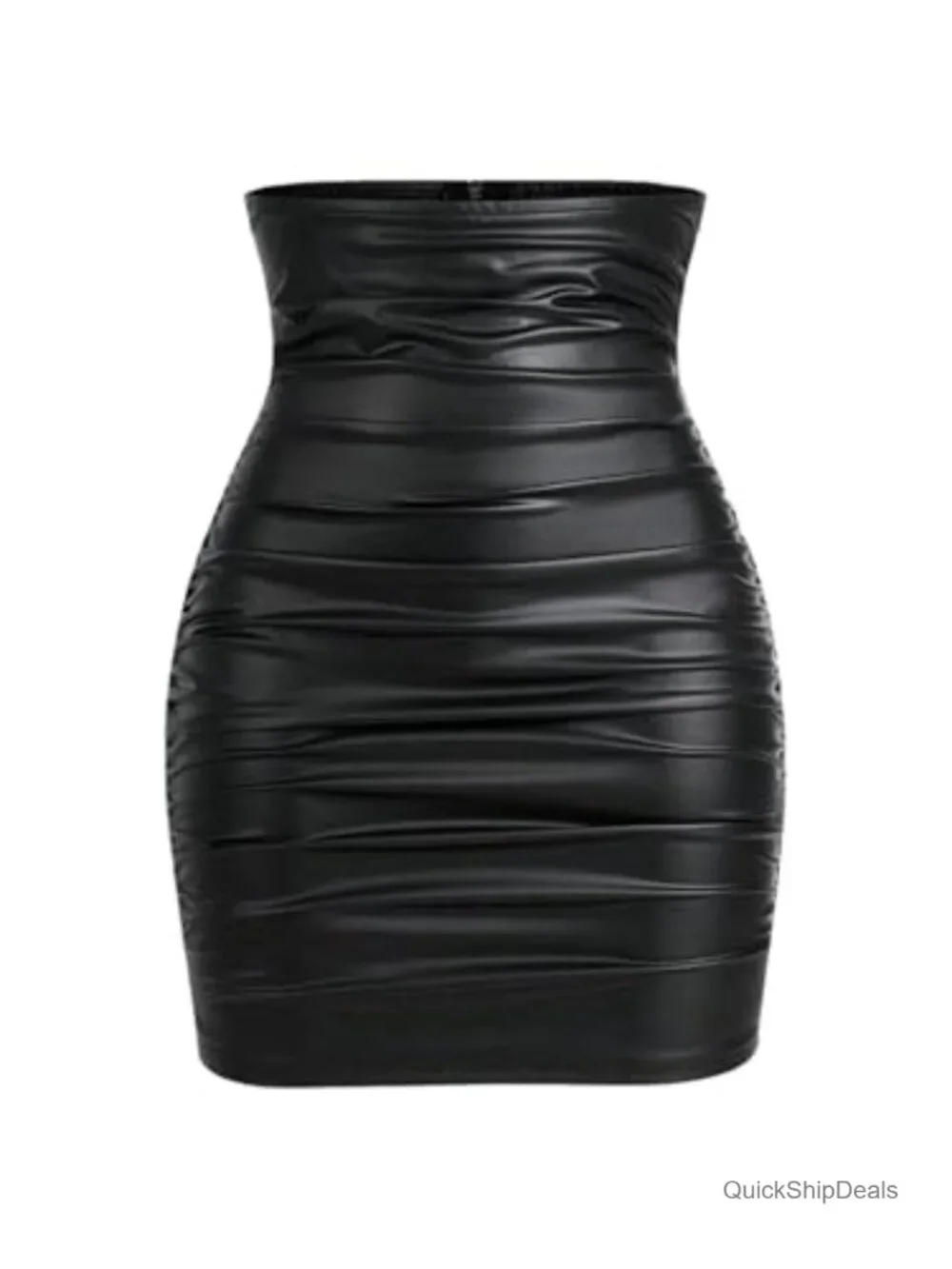 Faux Leather High Waisted Bodycon Mini Skirt Ruched Tummy Control